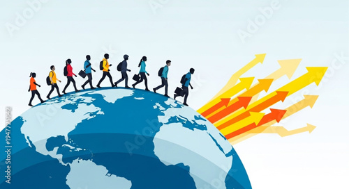 People Walking on the Globe.