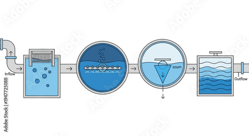 Water Purification Process Diagram Illustration.