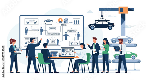 Team Collaborating on Automotive Design and Manufacturing Process.
