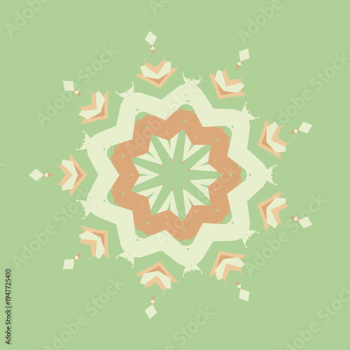Summer mandala pattern in summer natural orchard pistachio dew-green warm-wheat tan-brown color palette
