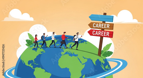 People Walking on Globe Career.