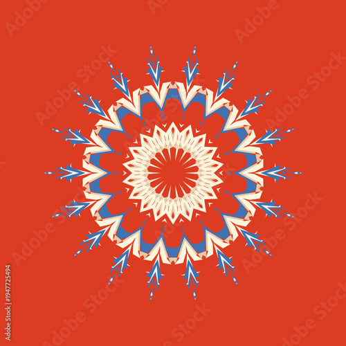 Summer mandala pattern in summer vintage marina signal-red sandy-beige vanilla denim-blue color palette