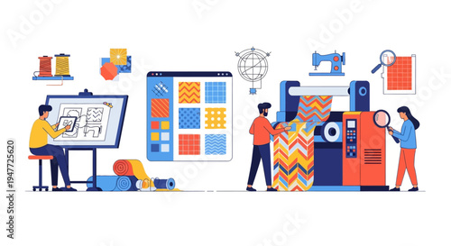 Textile Design and Manufacturing Process Illustration.
