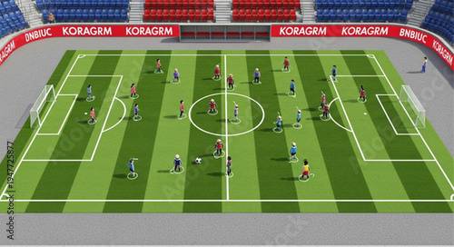 Soccer Game on a Green Field with Players in Action.