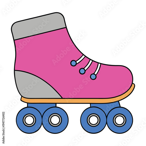 A fun, vintage-style roller skate with four wheels, laces tied tight, perfect for gliding, dancing, or racing on smooth streets with style and joy.
