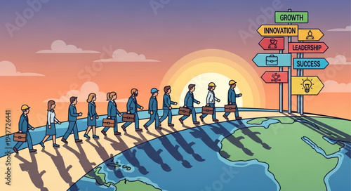 People Walking on Globe Directions.