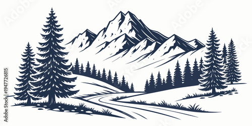 A mountain landscape with trees and snow Vector
