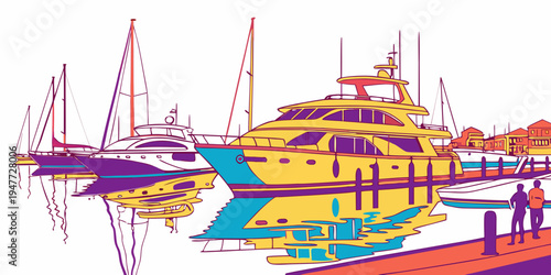 A large yellow boat sitting in the water Vector