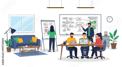 Team collaborating in a modern office meeting room.