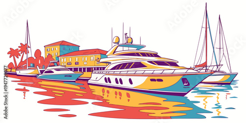 A colorful boat is floating on the water Vector