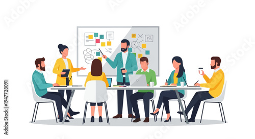 Team collaborating in a modern office meeting room.