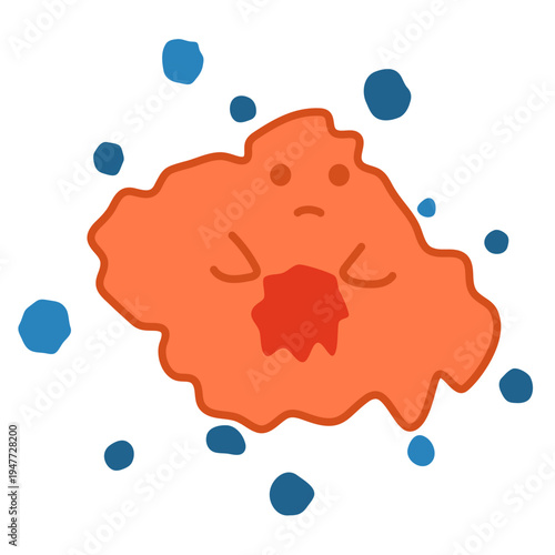 Cute cell under oxidative stress. Vector medical illustration.