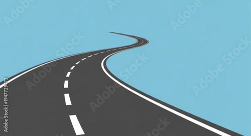 Winding Asphalt Road with White Lines Against Blue Sky.