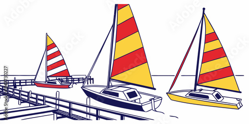 Three sailboats with colorful sails on the water Vector