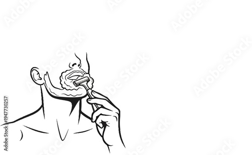 Person shaving face with razor and foam