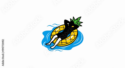 Person shaped like pineapple relaxing on float in water
