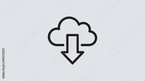 A simple black cloud icon with a downward arrow on a light gray background, representing cloud download or data storage.