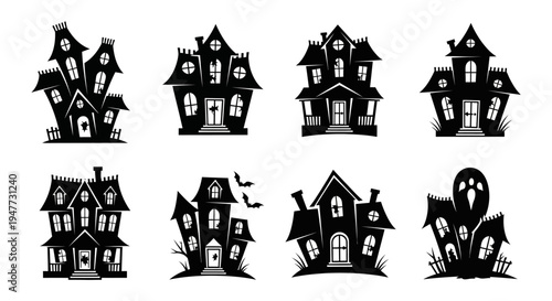 Haunted House Silhouettes Collection: Spooky Halloween Icons for Spooky Season