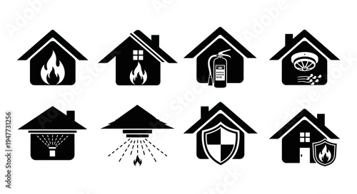 Home Fire Safety Icons: Protection, Prevention, and Security Symbols