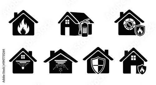 Home Fire Safety Icons: Protection, Prevention, and Security Symbols