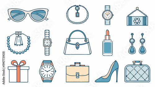 Collection of fashion accessories and personal style items for women