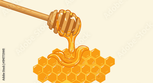 Golden honey dripping from dipper 1.