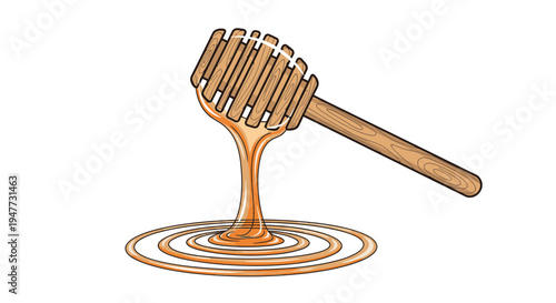 Honey dipper with golden honey.