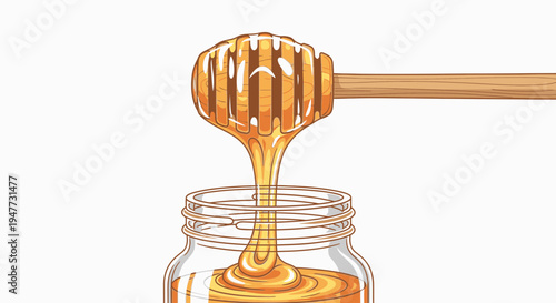 Honey dripping from wooden dipper 1.