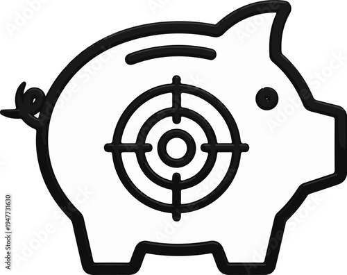 Piggy bank with a target symbol on its side for savings