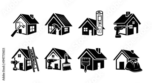 House Renovation Icons: Tools and Building Symbols for Home Improvement