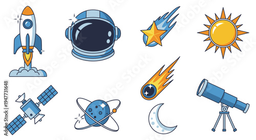 Astronomy and Space Exploration Icons Set.