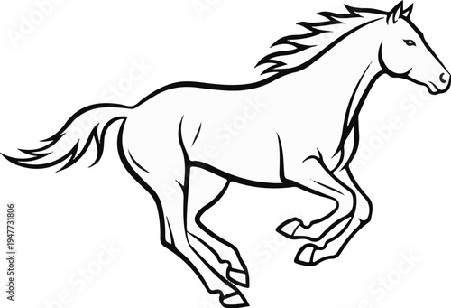 Powerful horse running with mane and tail flowing, stylized outline