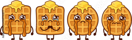 Pixel Art Waffles Crying Maple Syrup and Butter Cartoon Characters