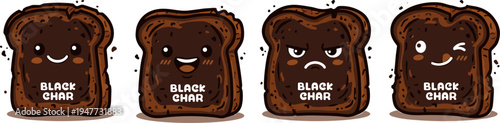 Pixel Art Toast Characters Showing Various Emotions Happy Sad Angry Winking With Black Char Text