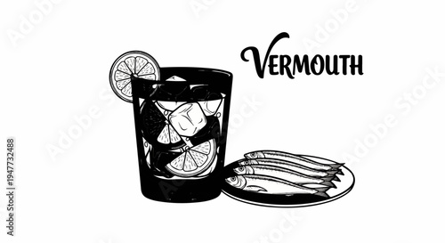 Refreshing vermouth drink with citrus and a side of small fish