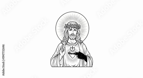 Religious icon depiction of Jesus Christ with sacred heart and halo