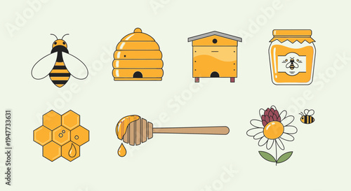 Bee honeycomb and honey dipper tools.