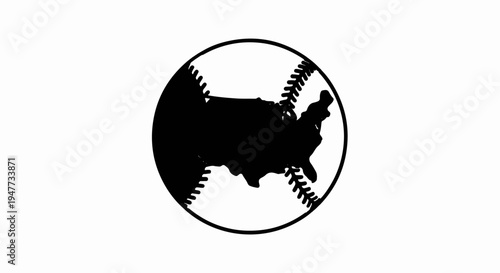 Silhouette of United States within a baseball's stitching outline