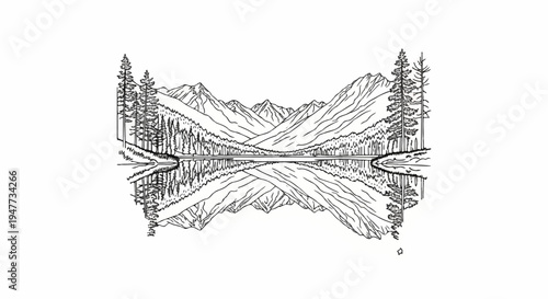 Serene mountain lake reflecting jagged peaks and pine trees