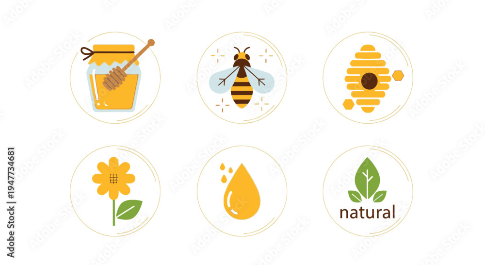 Fototapeta premium Honey bee and honey icons set 4.