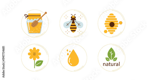 Honey bee and honey icons set 4.
