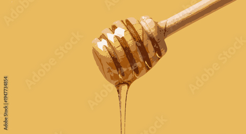 Honey dripping from wooden honey dipper 7.