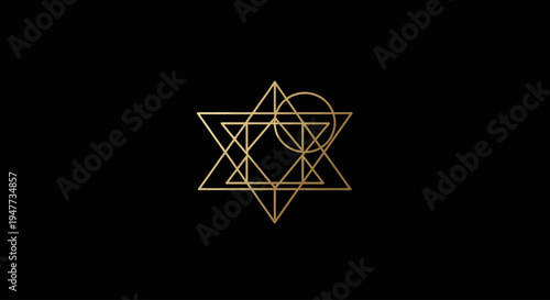 Golden geometric shapes form a sacred symbol on a black background