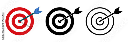 Collection of Target or goal concept of success, dart, aim, objective, strategy, bullseye, business and marketing Vector stock illustration