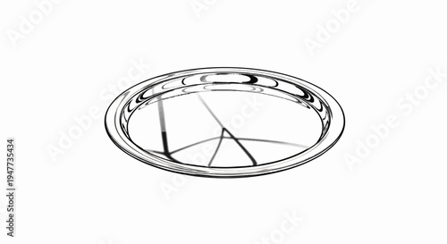 Silver platter with abstract geometric reflection in center