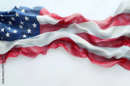 flowing american flag fabric with blue field of stars and red and white stripes in gentle rippling waves, evoking calm pride and patriotic sentiment