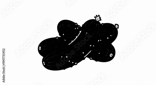 Simple black and white drawing of four plump cucumbers clustered together