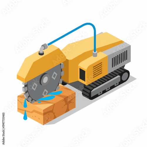 Industrial stone cutting machine in action.