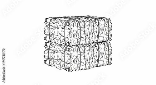 Stacked bales of compressed plastic bottles, tied with rope