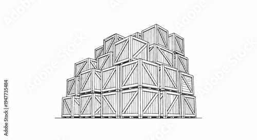 Stack of wooden crates forming a pyramid shape on pallets